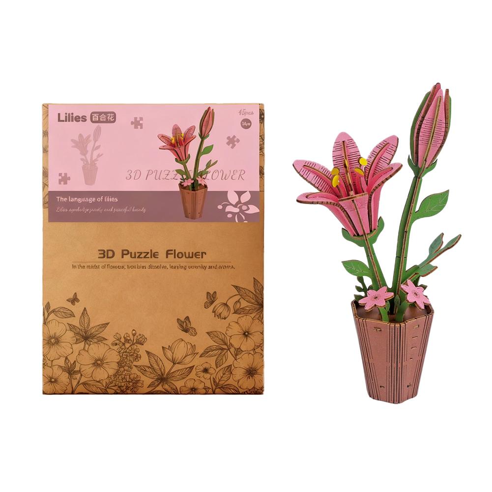 3D Wooden Puzzles Flowers Diy Artifical Botanical Bouquet Puzzle Kit Home Decoration For Adults Mother's Day Birthday Gift