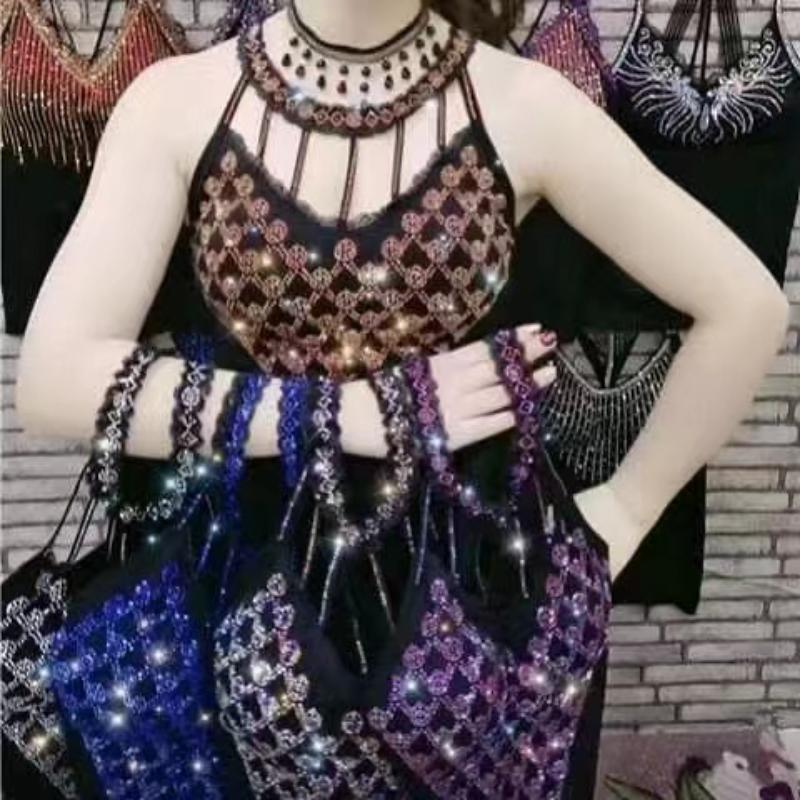 Rhinestones Inlaid Camisole Women Sexy Elastic Fashion Colorful Pattern Autumn Winter Warm High Quality All-Match Vest New