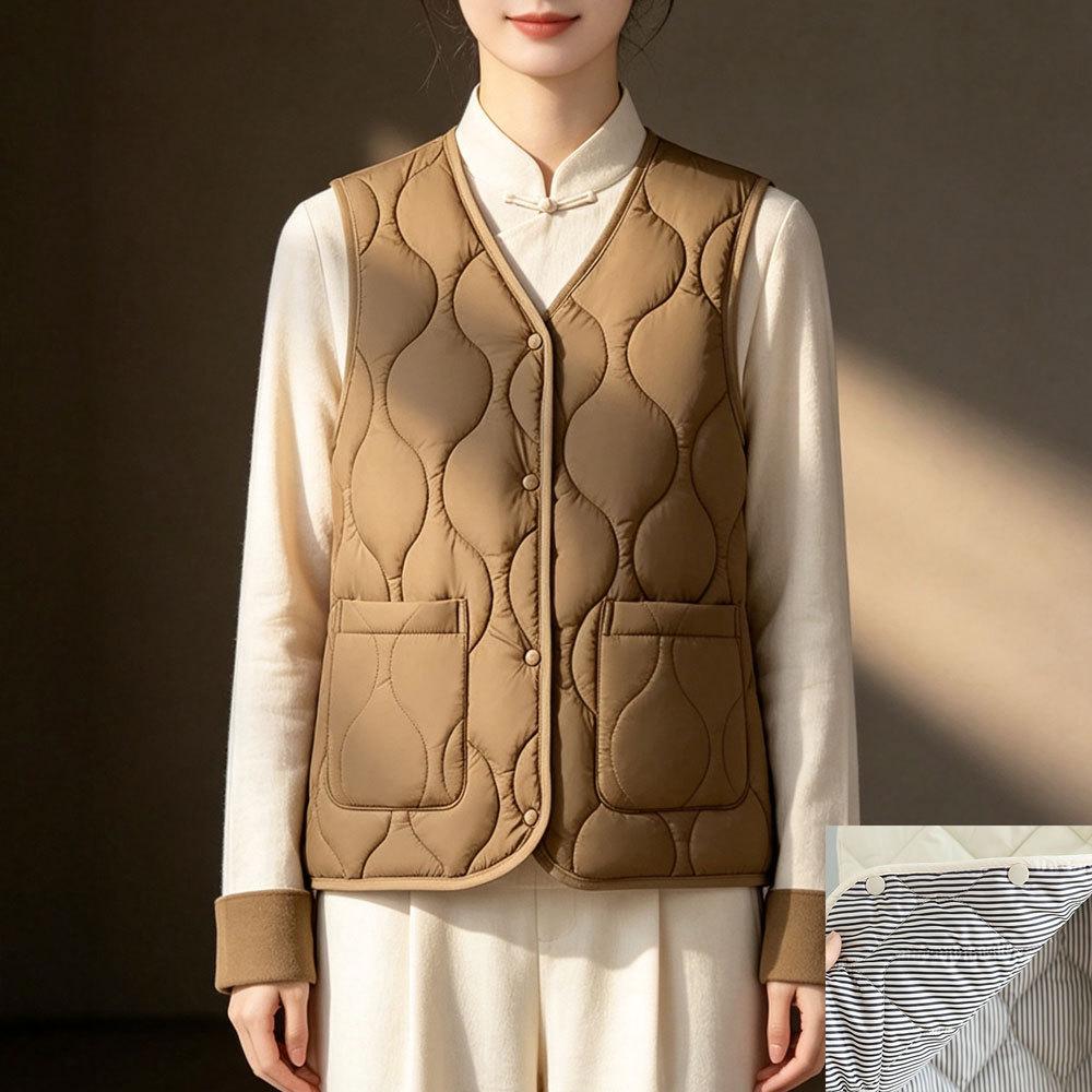 Women's 2025 Collarless Cotton Vest - Autumn/Winter Large Size Round Neck Waistcoat