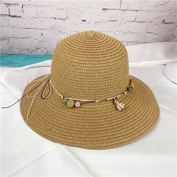 Scenic new bell wooden bead sun hat tourist beach basin hat face covering sun protection hat female straw hat fisherman hat