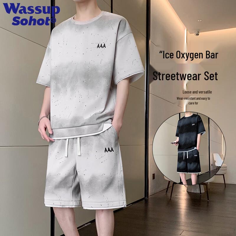 

Wassup Sohot Men s Gradient Summer Two-Piece Set 3XL