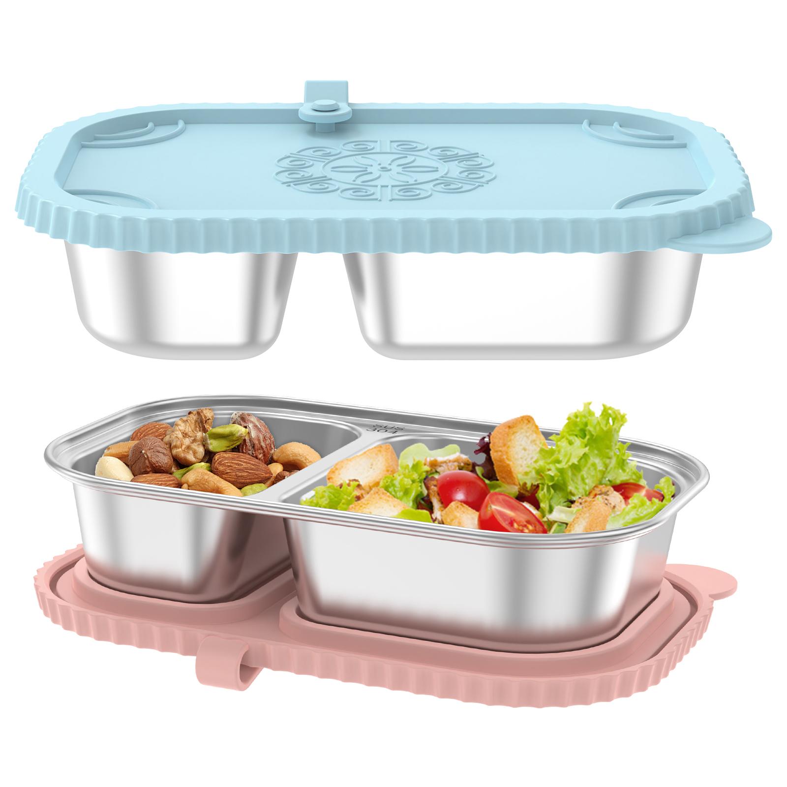 

2 Pcs Portable Lunch Boxes Stainless Steel Snack Container 2Compartment Bento Box 200/300ml Leak Proof Reusable Food Storage Box