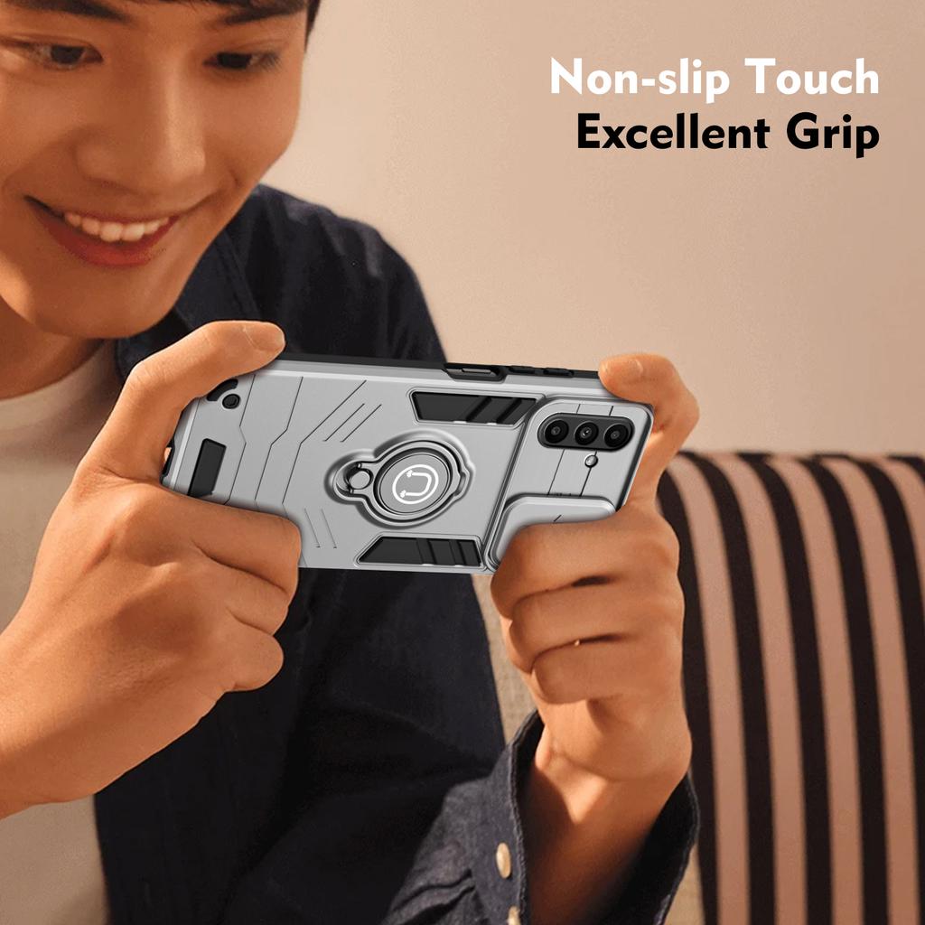 For Samsung Galaxy A14 5G/4G Case PC+TPU Ring Kickstand Phone Cover with Slide Lens Lid