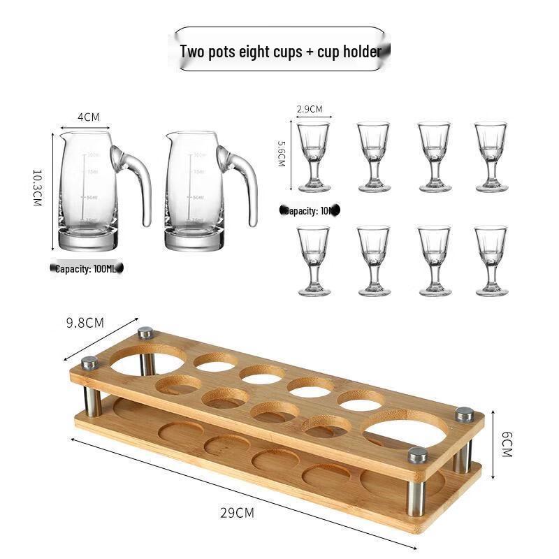 Premium Gold-Rimmed Baijiu Decanter & Glass Set 2 Decanters, 8 Cups, 1 Rack