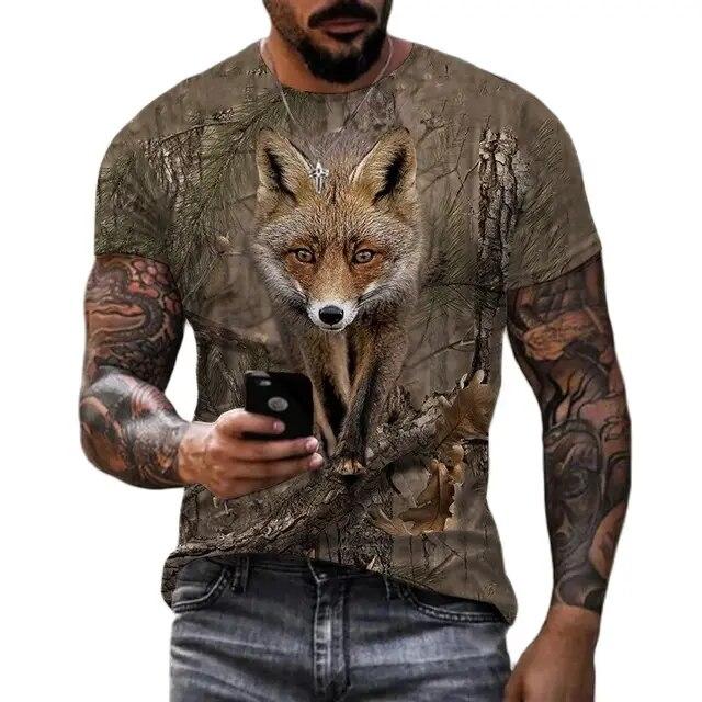 Men's T-shirt Camouflage Hunting Animal Sika Deer 3D Print T Shirts Fashion Bear Pattern Short Sleeve Outdoor Sports Loose Tops
