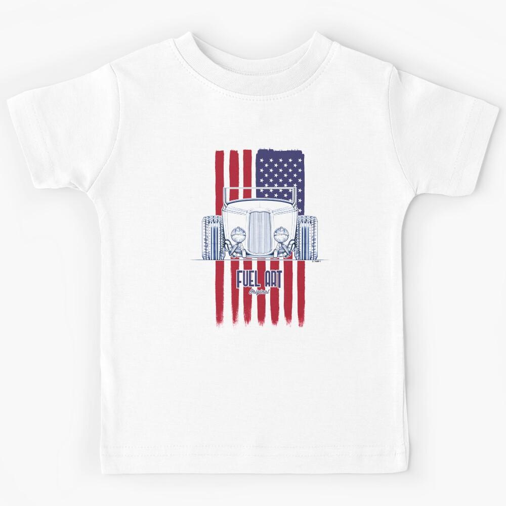 Hot Rod Roadster Patriotic American Flag Design Kids T-Shirt 100