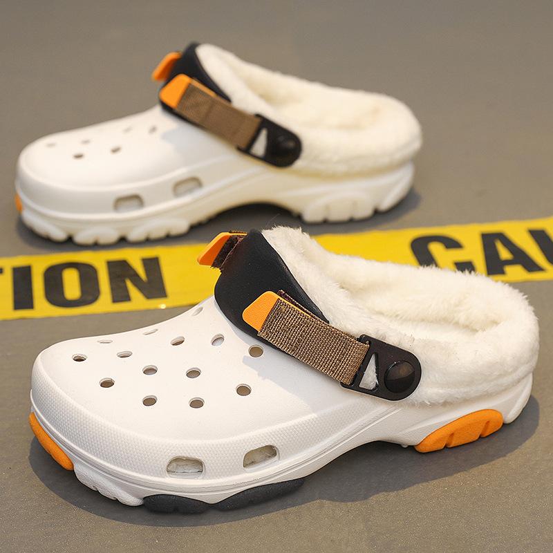 

Туфли с отверстиями для мужской верхней одежды, зимние новинки, на подкладке, утолщенные и на высокой подошве, нескользящие, мягкий носок из хлопка, теплые хлопковые туфли для женщин 45-46