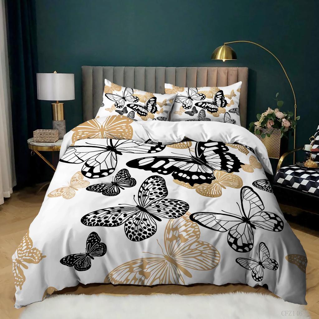 3D Digital Butterfly Printing Quilt Cover Three-Piece Set Polished Bedding Pillowcase