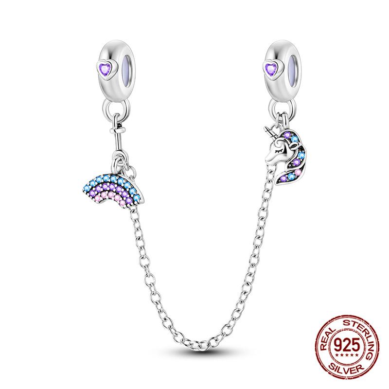 Original 100% 925 Silver Star Moon Safety Chain Fit 925 Original Bracelet & 3mm Bracelet DIY Jewelry Making Women Gift