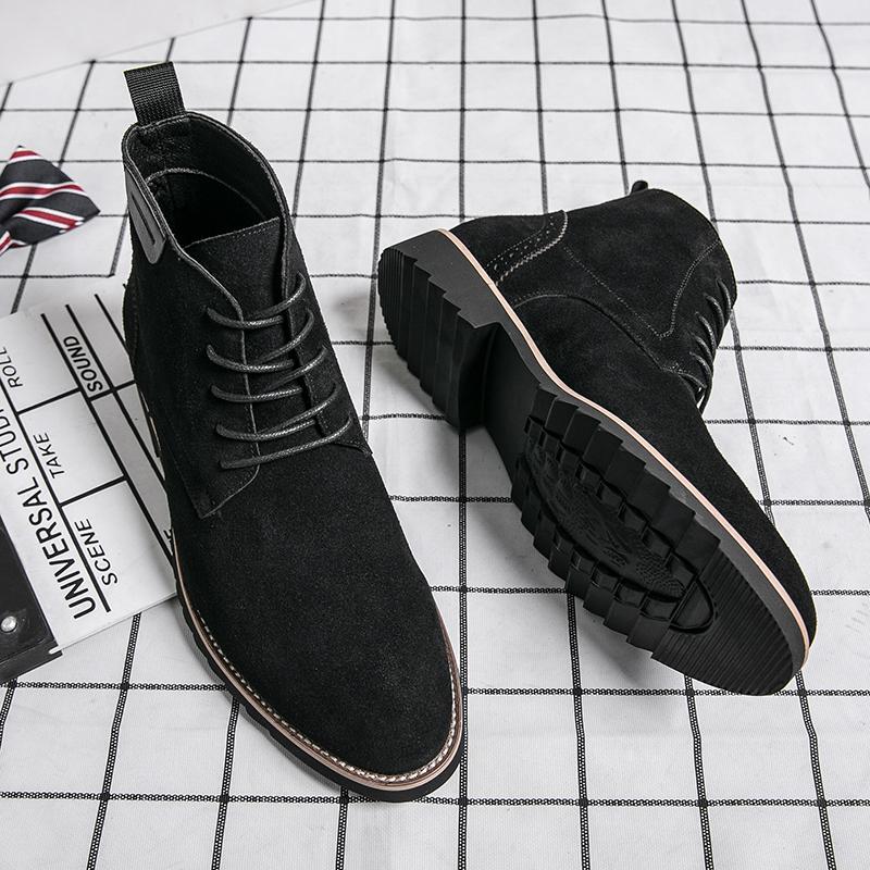 

Men Retro Chelsea Boots Pointed Second Layer Cowhide European Style Outdoor Training Business Ankle Boots Size 38-45 Men Boots 45 чёрный