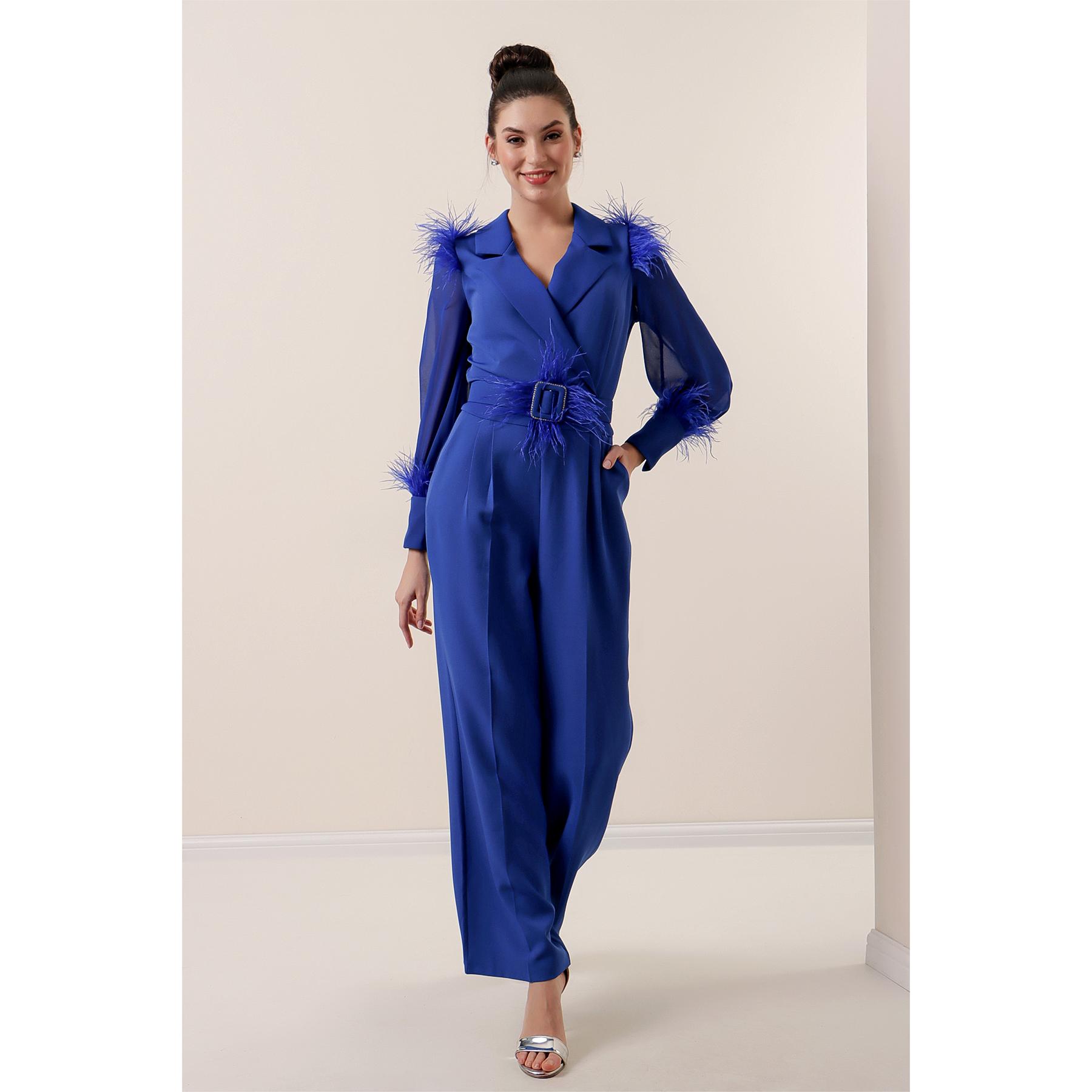 

Комбинезон Lifon с поясным ремнем и рукавами с перьями и карманами