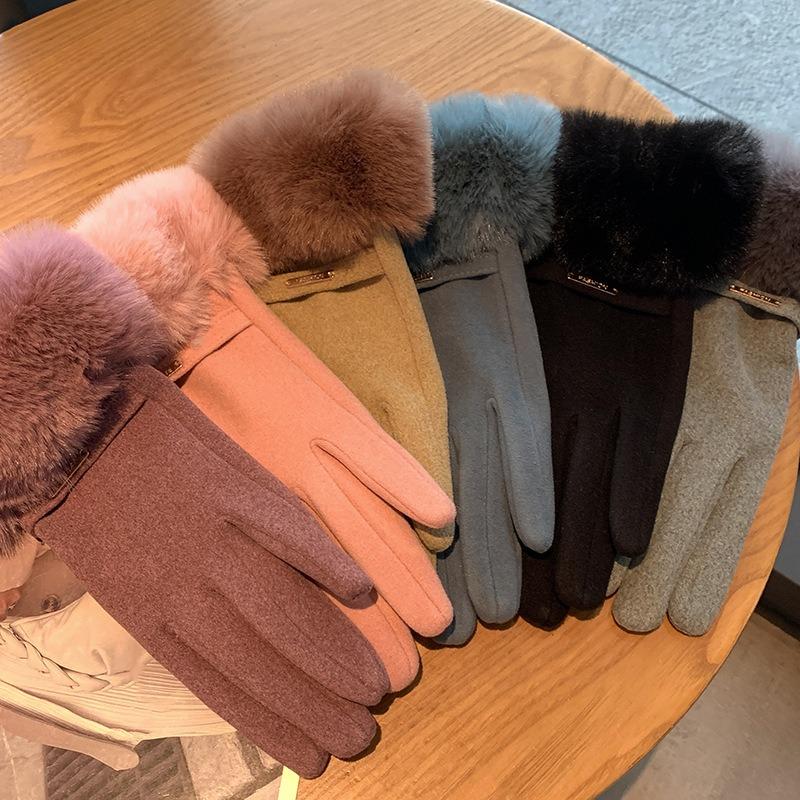 Warm gloves winter women's fleece thickened cute windproof plush cotton gloves riding driving cold