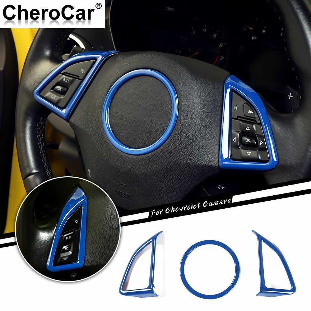 Blue ABS Steering Wheel Trim Decor Interior Accessories for Chevrolet Camaro 17+