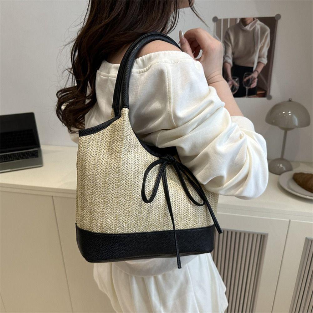 Large Capacity Weaving Tote Bag Elegant Women's Handbag Simple Straw Shoulder Bag  Beach