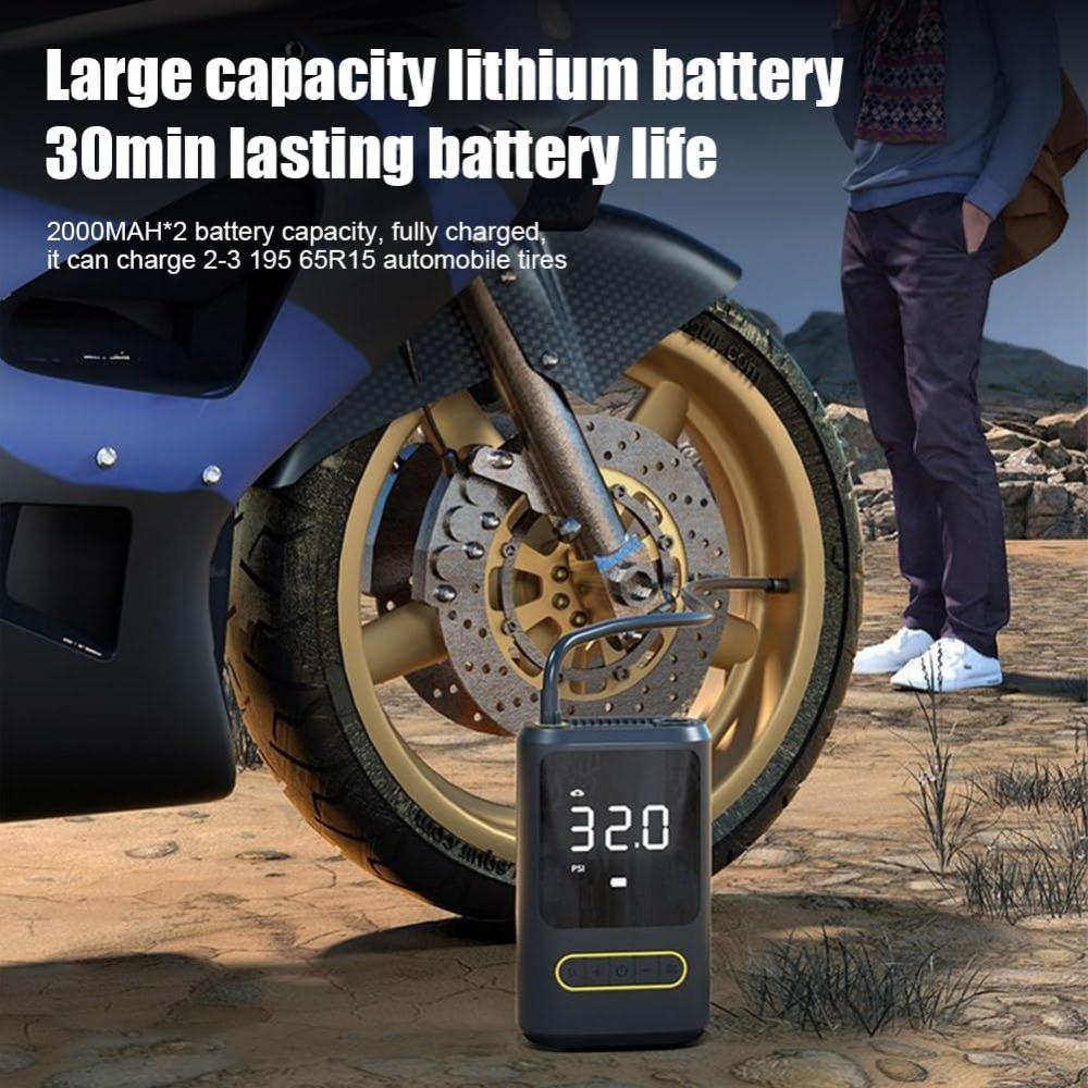 Compresor de aer portabil, 150PSI Pompă de umflat anvelope auto fără fir 4000mAh Pompă de aer reîncărcabilă cu oprire automată, 4 moduri de umflare, Ecran LCD