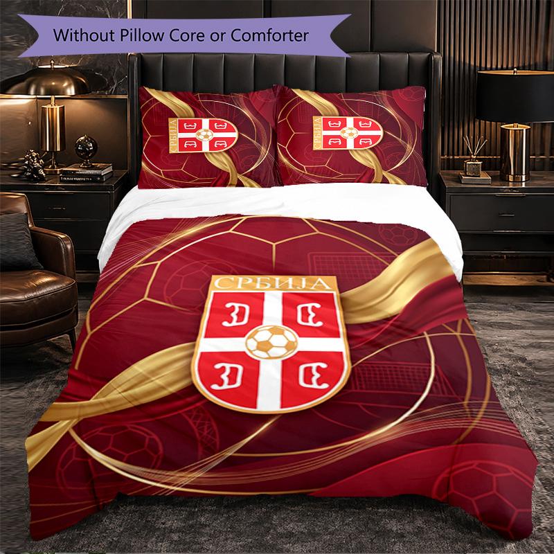 Serbia Pattern 3 Pieces Bedding Set Soft Microfiber Duvet Cover with Pillow Cases for Bedroom