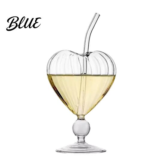 Coppette da Dessert Uniche per la Casa Bicchiere da Cocktail a Forma di Cuore 220ml Calice Trasparente con Cannuccia Elegante Stiloso Bicchieri da Festa per Bevande Fredde Cocktail