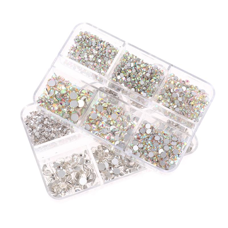 6 Größen Boxed Flat Kit Hybrid Nail Art Dekorationen AB Farbig