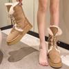 2025 New Women Ankle Boots Winter Warm Outdoor Leisure Working Fur Snow Boots Wedges Heels Platforms Lace-Up Shoes Woman