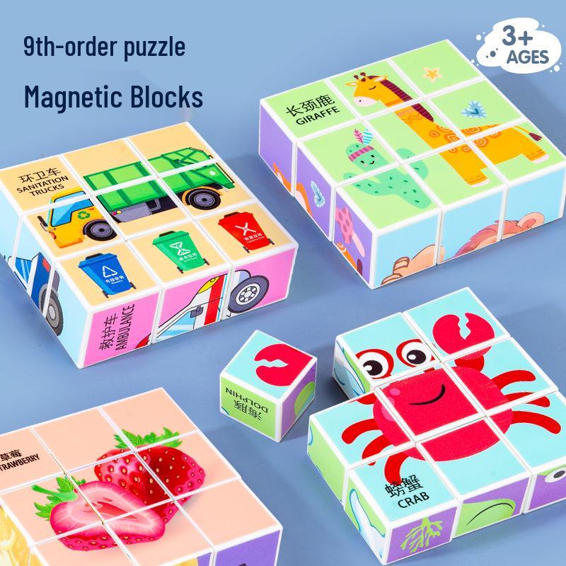 Early Education Magnetic Building Blocks - 3D Cartoon Animal Puzzle Cubes
