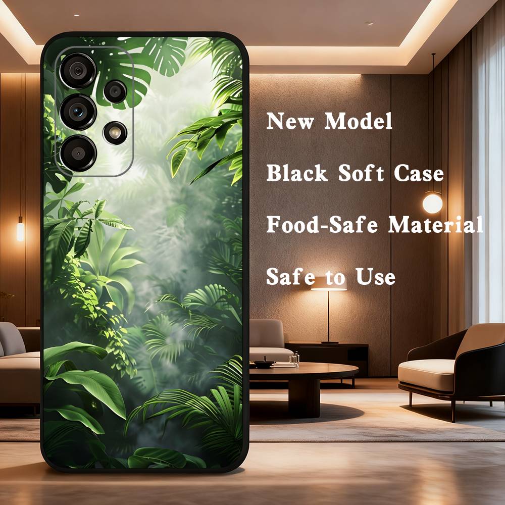 Handyhülle mit Palmenblatt-Motiv für Samsung Galaxy A73, 31, 32, 72, 41, 53, 52, 71, 22, 5G, Note, J7, 8, 9 – Weiche, schwarze Hülle