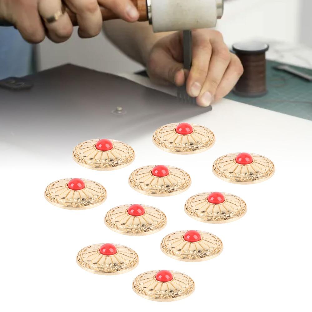 10PCS 30MM Screw Back Button Red Turquoise 8MM Screws Metal Concho Gold Flower Metal Turquoise Button Purse Craft