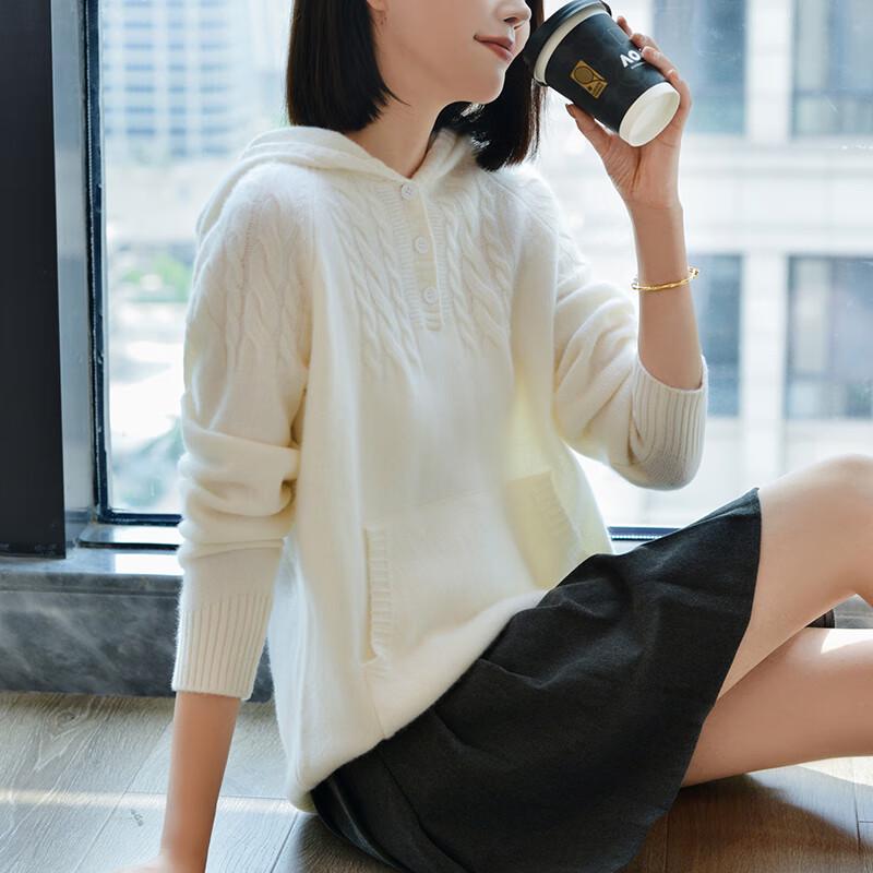 Fanzhen Women's 100% Wool Hooded Thick Knit Sweater