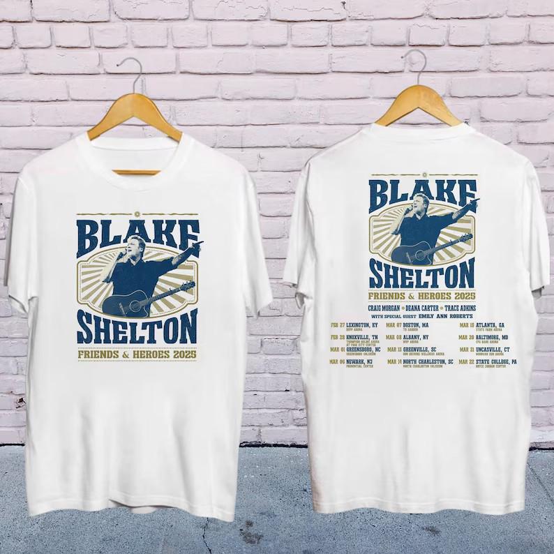 Blake Shelton Friends and Heroes Tour 2025 Shirt, Blake Shelton 2025 Concert Shi Unisex T-Shirt XXXL