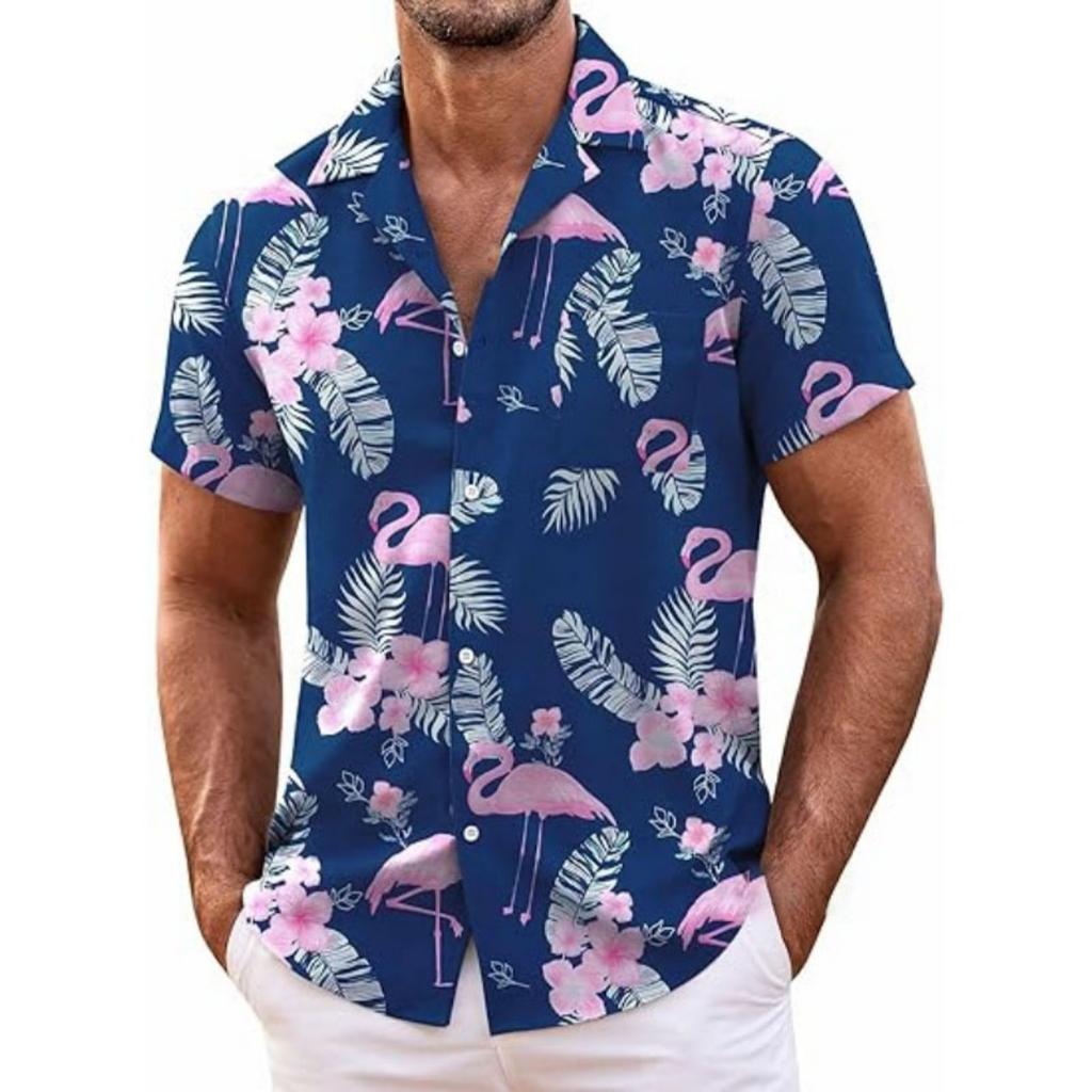 Men's Hawaiian Shirt Short Sleeved Floral Button Shirt Tropical Summer Beach Shirt Camping Collar Shirt