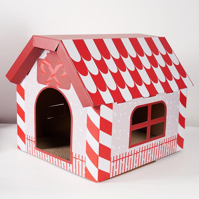 Weihnachtsthema Multifunktional Große Kapazität Wellpappe Katzenhaus Kratzbaum
