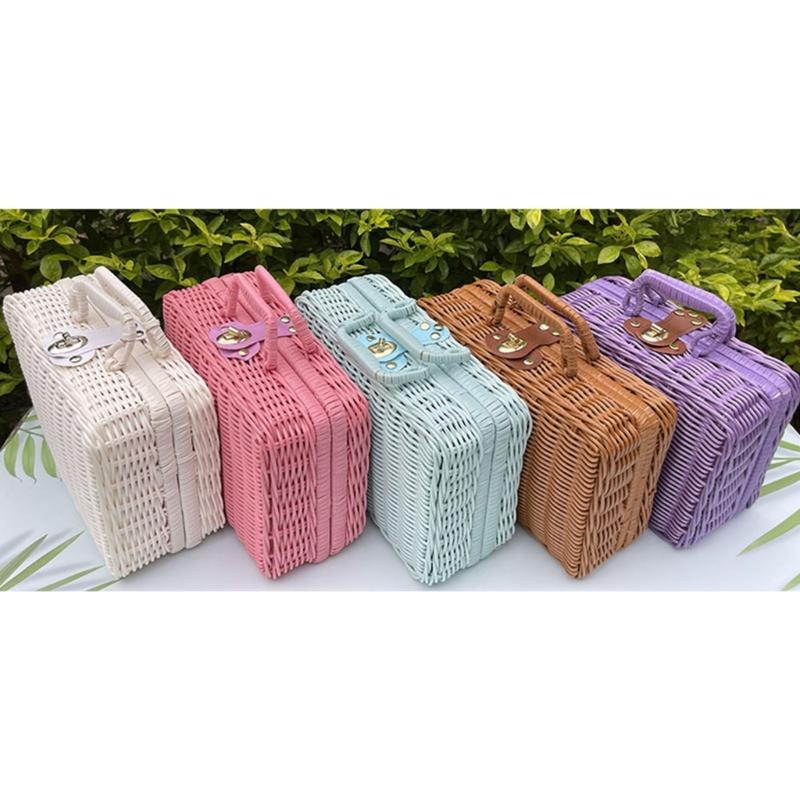 Portable Travel Toiletry Makeup Bag Woven Ratton Gift Box Cosmetic Organizer Large Capacity for Women Girls