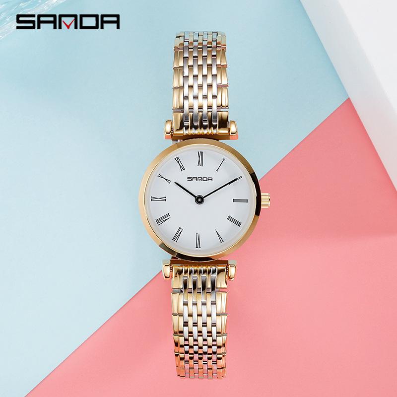 Sanda Douyin Women's Trendy Diamond Roman Numeral Steel Band Waterproof Watch