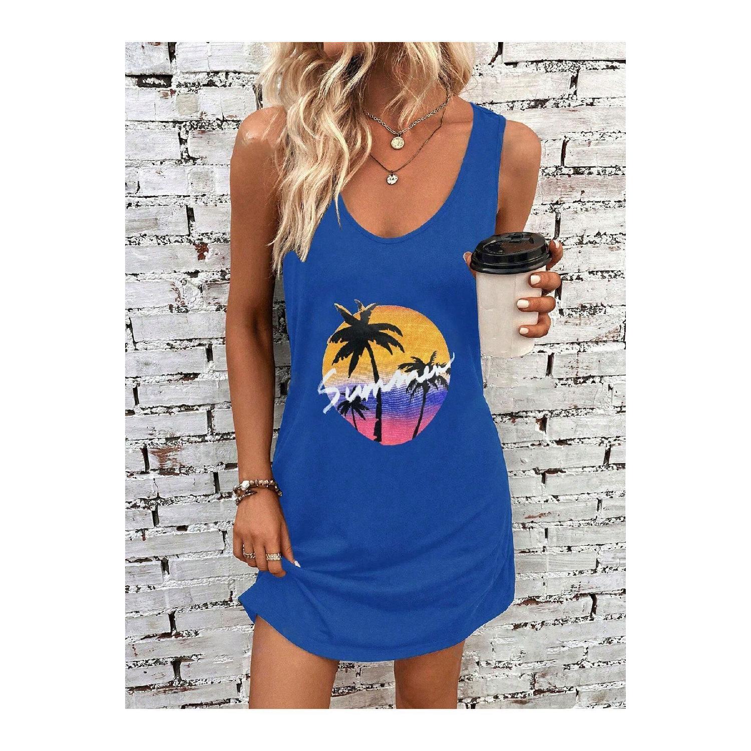 

Women s Indigo Blue Summer Printed Strap T-shirt Dress S чёрный