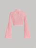 Long Sleeve Crop Top Phumee Textured Mock Neck Solid color A1144