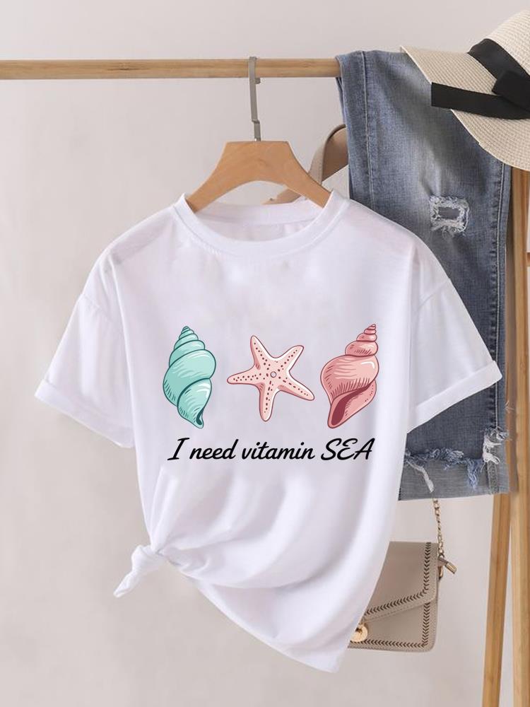 (Asian Size) T Shirt Lady Female Top Fashion Flower Cute 90s Graphic Short Sleeve T-shirts Casual Printed Clothing Women Tee