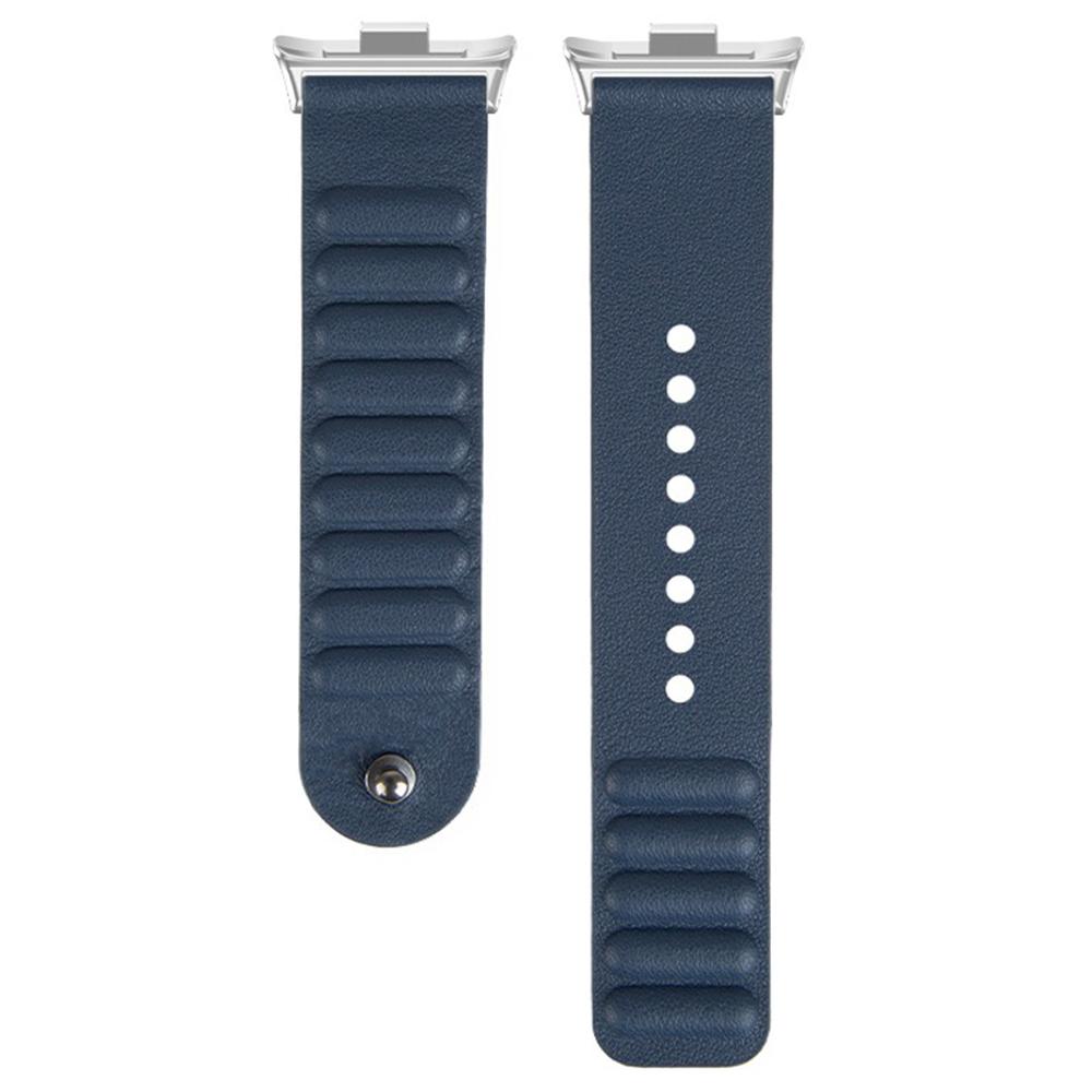 

For Xiaomi Smart Band 8 Pro Watch Strap Magnetic Genuine Cow Leather Pin Buckle Wrist Band Blue/Silver