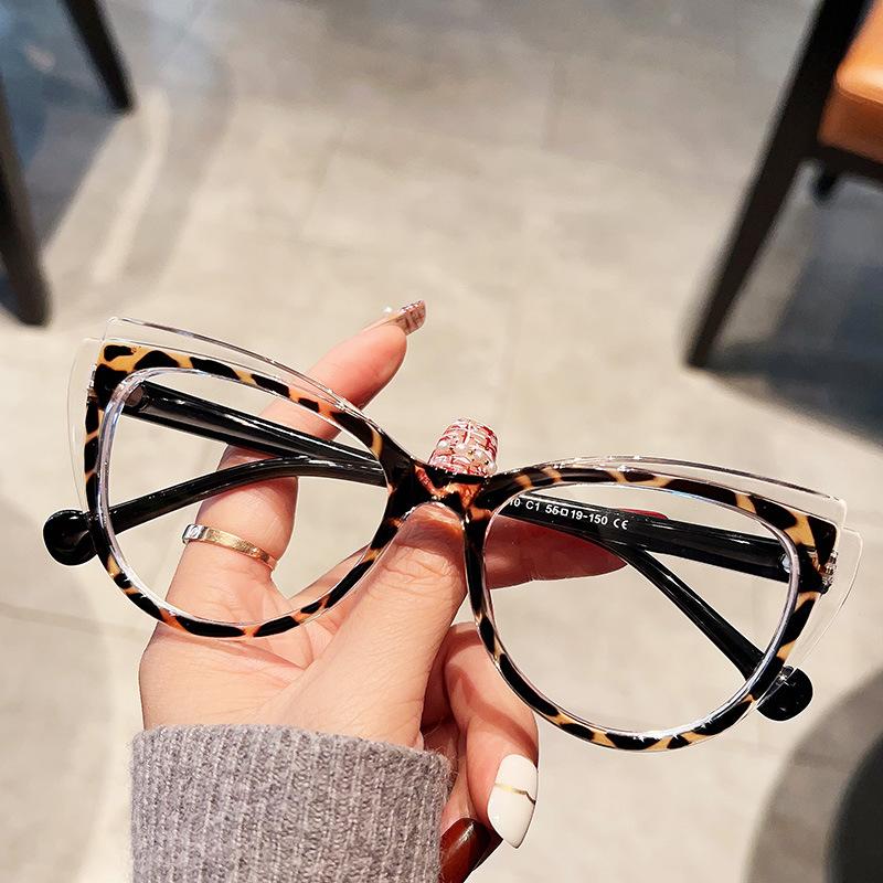 SO&EI Retro Cat Eye Double Color Women Glasses Frame Fashion Clear Anti-Blue Light Optical Men TR90 Frame