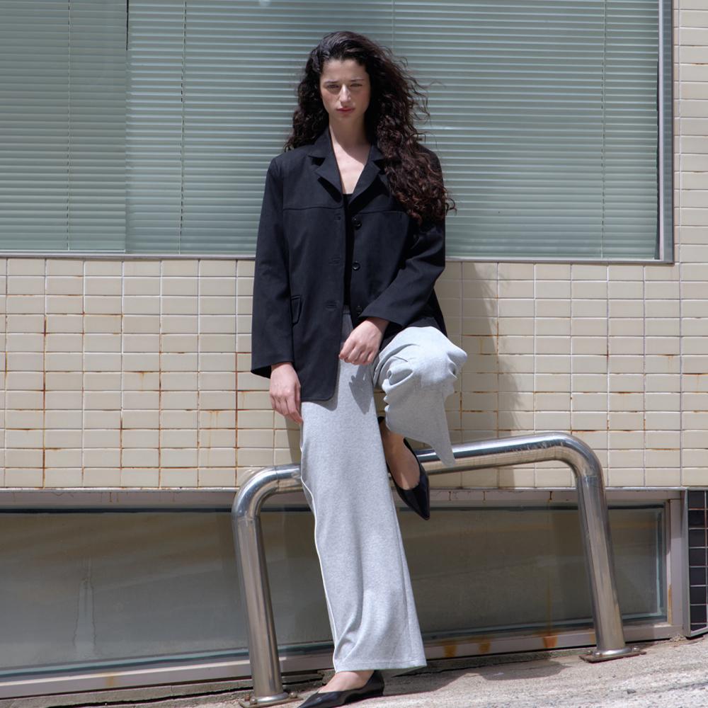 Elssibeui Embroidery Wide Sweat Pants_Gray