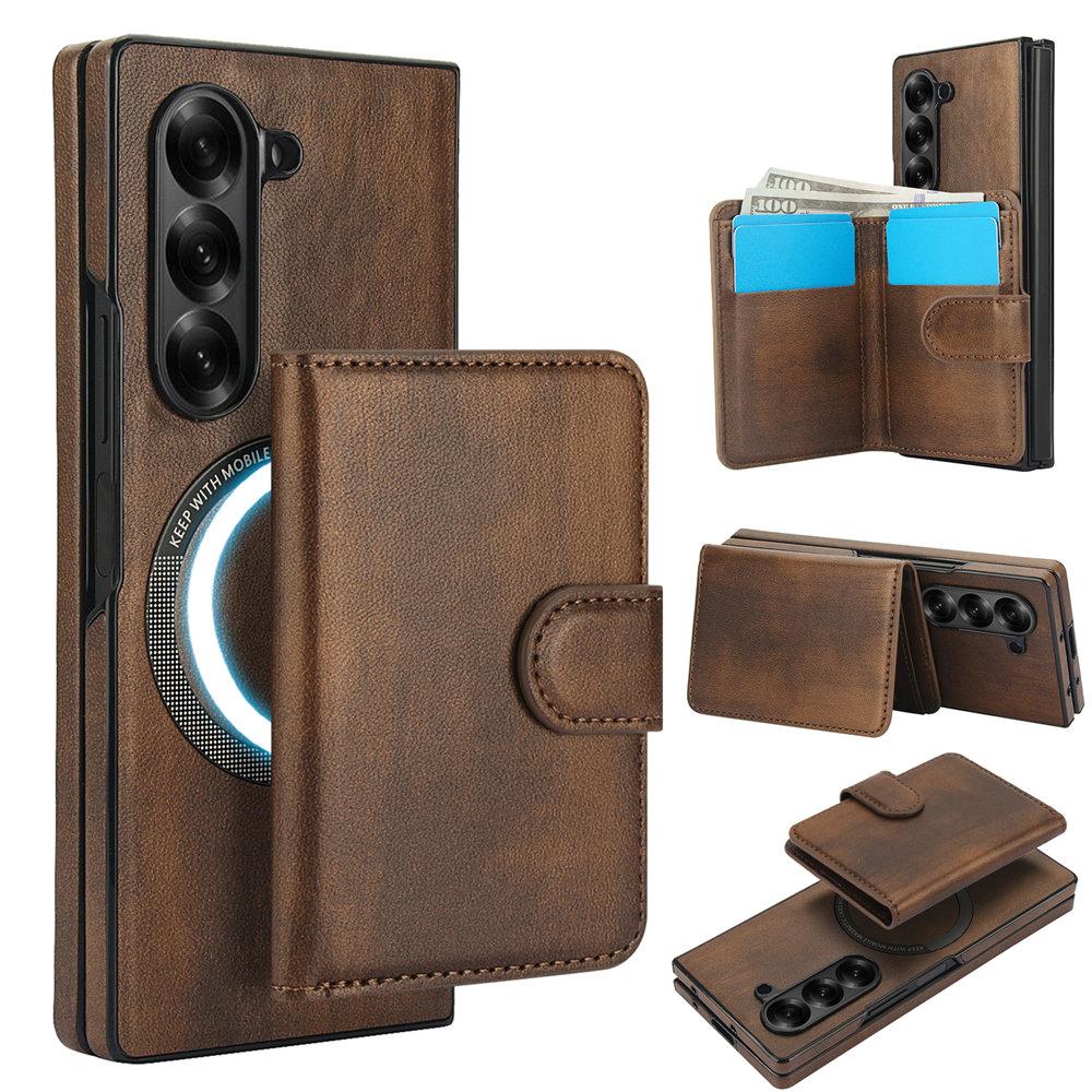 

For Magsafe Charging 2 in 1 Detachable Leather Wallet Case For Samsung Galaxy Z Fold 6 Fold 5 Fold 4 3 Magnetic Card Phone Cover For Galaxy Z Fold 3 коричневый