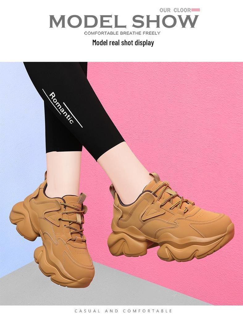 Damen Schwarze Dad Shoes, Herbst/Winter 2025, Dicke Sohle, Modische Höhenverstärkung mit Plus-Samt, Kleine Füße Lässige Sneaker.