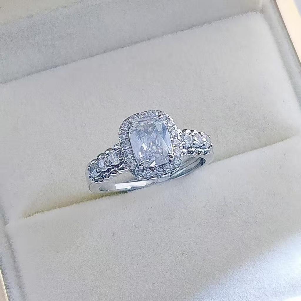 Accessories Fat Rectangle Pink Zir*****Pen Ring Luxury Temperament Versatile Pink Diamond Ring Women