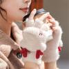 Half-Finger Flip Winter Gloves Soft Antlers Knit Mittens Cute Student Writing Gloves