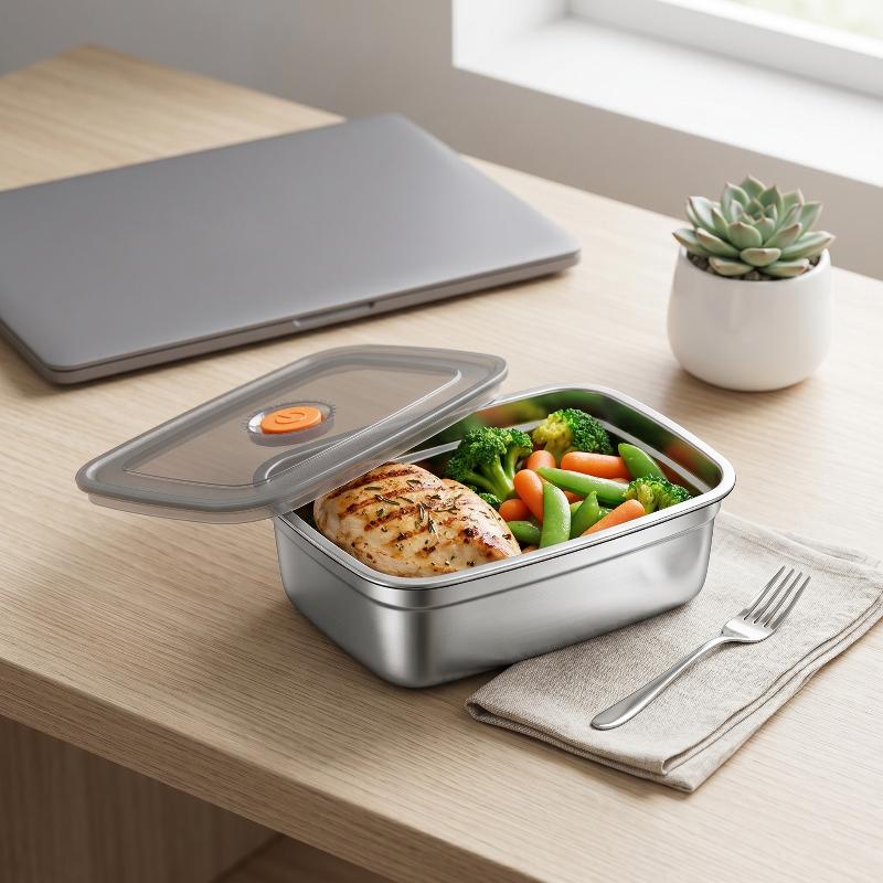 Stainless Steel Camping Lunch Box Sealed Leak-Proof Bento Box Microwave Suitable Large Capacity Refrigerator Freezer Storage Box
