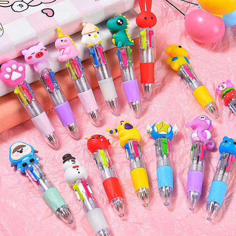 Cute Retractable Round Ballpoint Pens, Stick Construction Type, Plastic Material, for School and Office Supplies