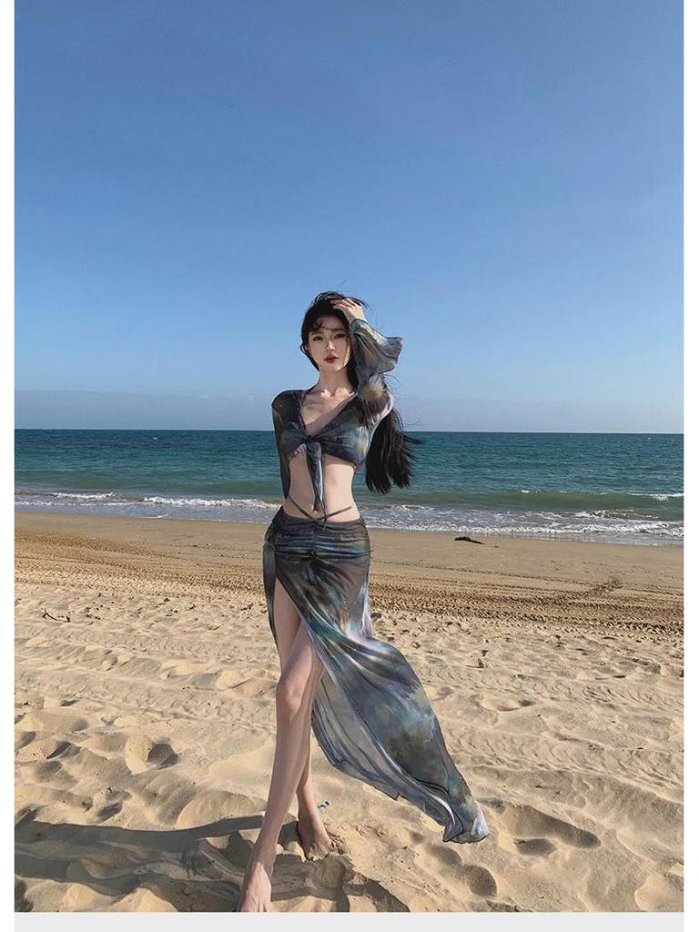 2024 Women's Sexy Slimming Bikini Set: 4-Piece, Long Skirt, European & American Style, Perfect for Vacation