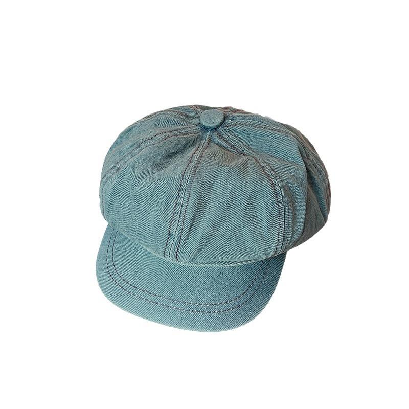 Washed and made old newsboy hat lady literary and retro denim octagonal hat blue beret painter hat man