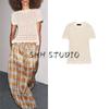Autumn New Women's Clothing French Lazy Style Round Neck Cut Out Mesh Knitted Short-Sleeved Shirt 6236104