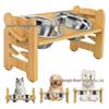 Adjustable Solid Wood Pet Bowl Stand for Cats & Dogs - Double Compartment Feeding Rack with Neck Protection