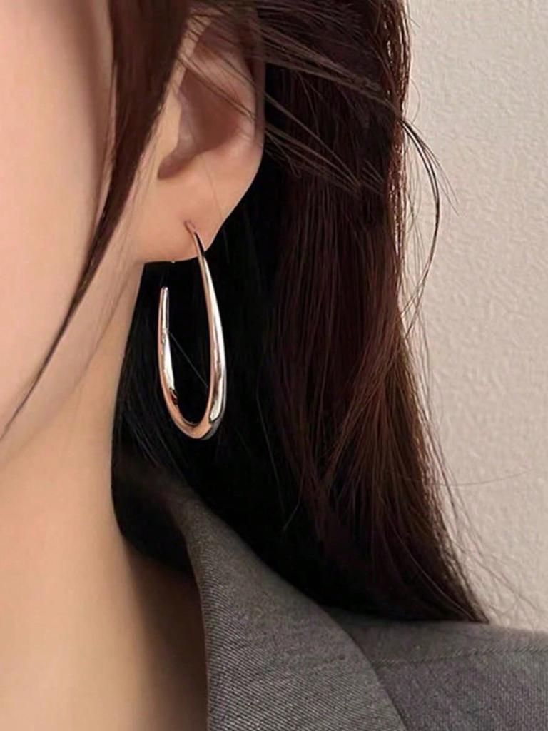 1pair Simple U-Shaped Hoop Earrings For Women Elliptical Large Earrings, Women's Minimalist Earrings, Personalized