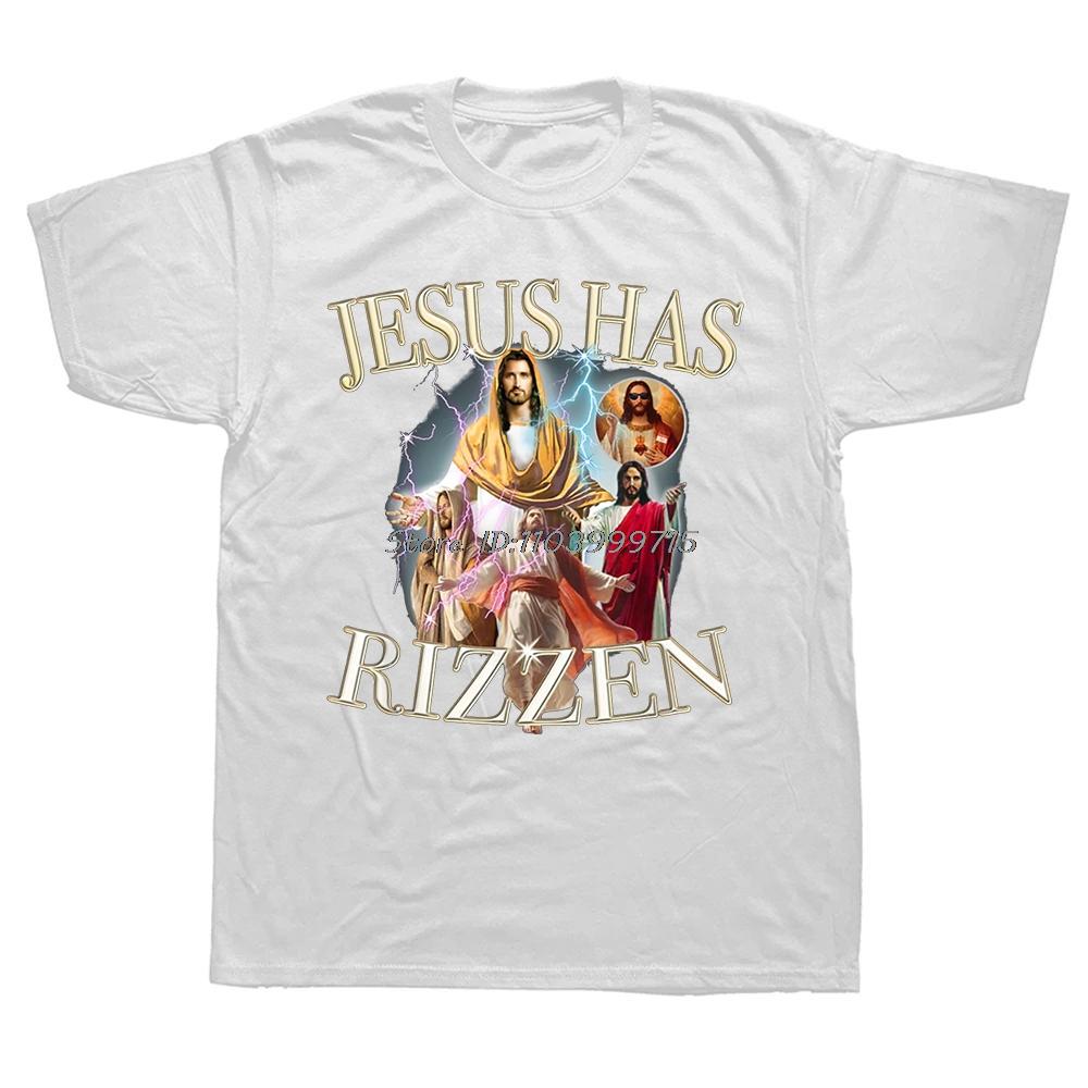 Christian Jesus Has Rizzen Funny Quote T-Shirt Summer Graphic Streetwear Tshirt Retro Christ Religious Gifts T Shirt Unisex Tees Unisex